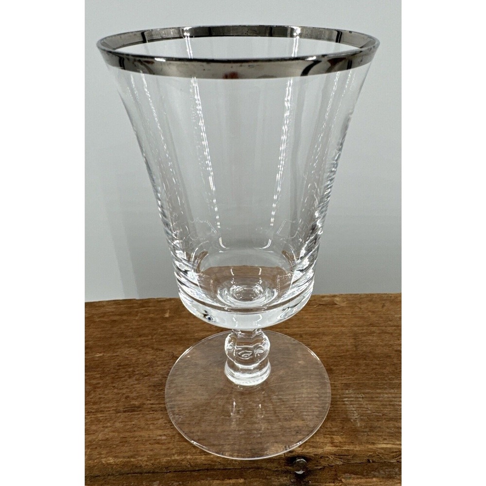 Crystal Sheffield Platinum Trim Water Wine Glass Fostoria‎ MCM 4.75" Tall